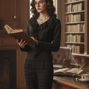 Samuel Dong's Wire Ruffle Zipper
Black Blouse S 
Dark Academy,Old Money